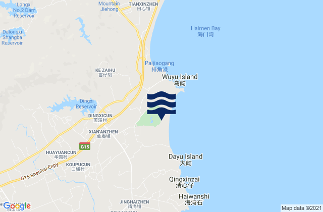 Mapa da tábua de marés em Xian’an, China