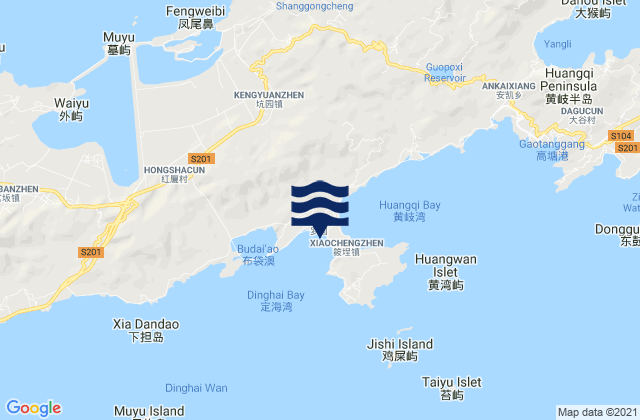 Mapa da tábua de marés em Xiaocheng, China