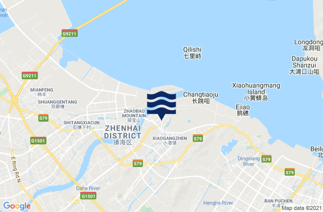 Mapa da tábua de marés em Xiaogang, China
