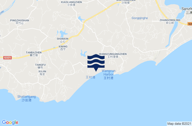 Mapa da tábua de marés em Xiaoliang, China