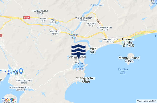 Mapa da tábua de marés em Xiaomo, China