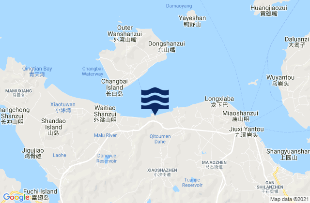 Mapa da tábua de marés em Xiaosha, China