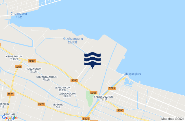 Mapa da tábua de marés em Xiaoyang Kou, China