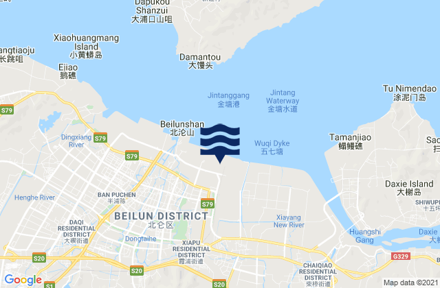 Mapa da tábua de marés em Xiapu, China