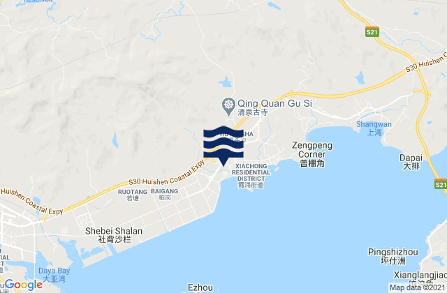 Mapa da tábua de marés em Xiayong, China
