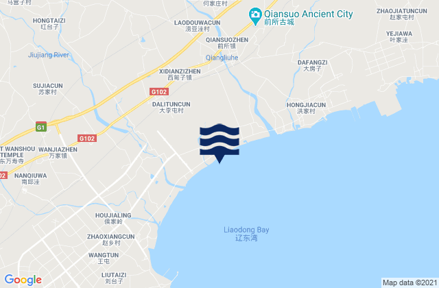 Mapa da tábua de marés em Xidianzi, China