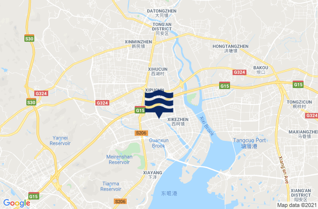 Mapa da tábua de marés em Xike, China
