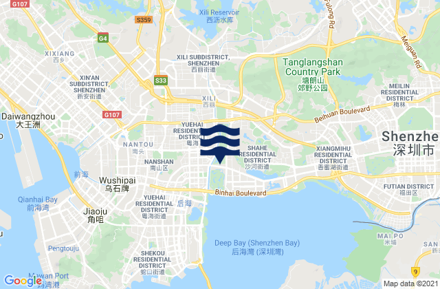Mapa da tábua de marés em Xili, China