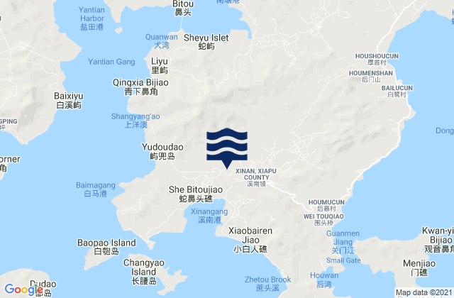 Mapa da tábua de marés em Xinan, China