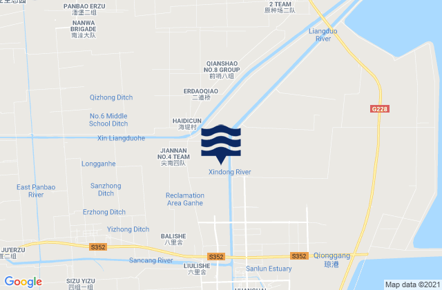 Mapa da tábua de marés em Xincao, China