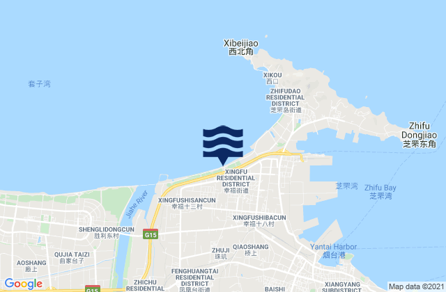 Mapa da tábua de marés em Xinfu, China