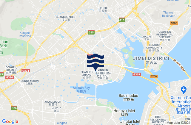 Mapa da tábua de marés em Xingbin, China