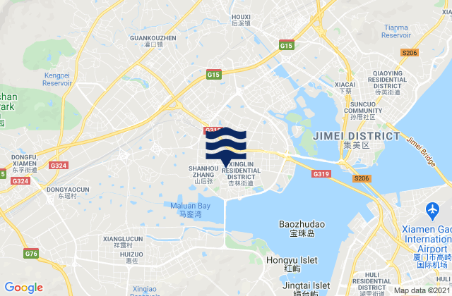 Mapa da tábua de marés em Xinglin, China