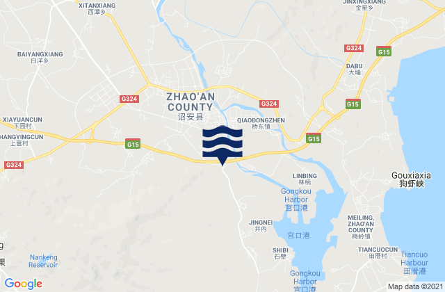 Mapa da tábua de marés em Xingxi, China