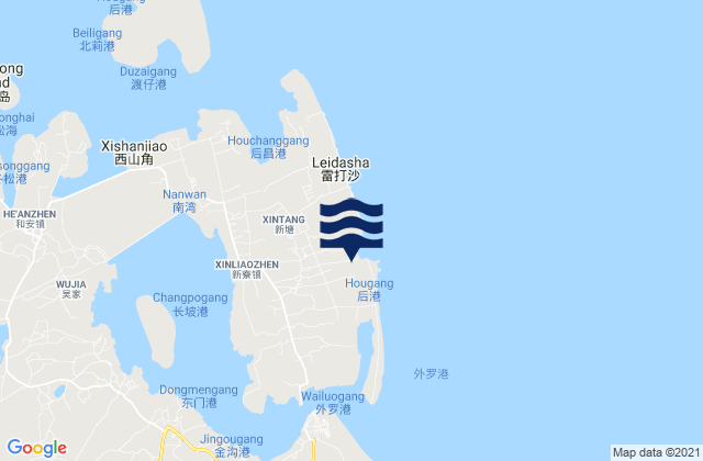 Mapa da tábua de marés em Xinliao, China