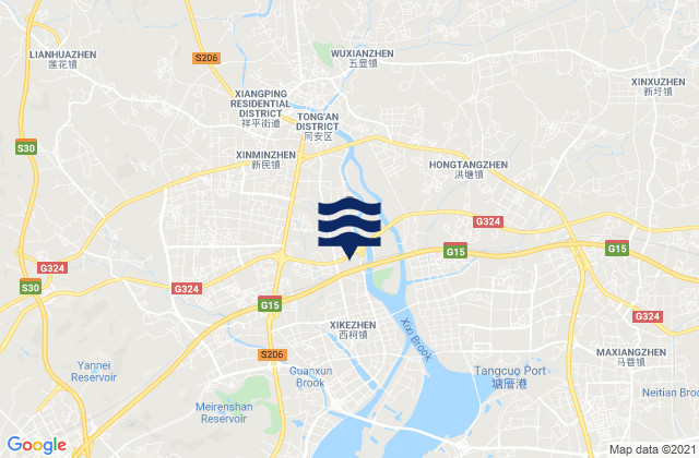 Mapa da tábua de marés em Xinmin, China