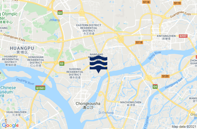 Mapa da tábua de marés em Xintang, China
