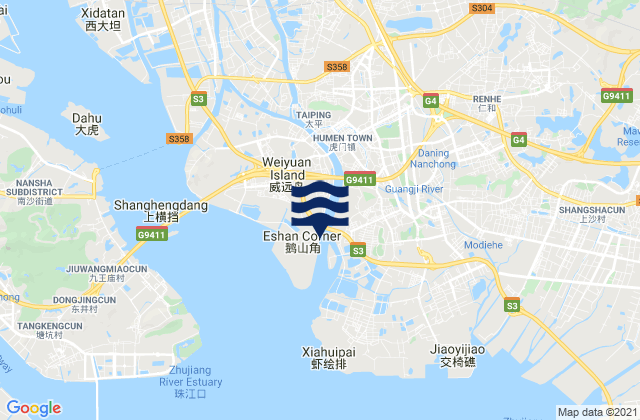 Mapa da tábua de marés em Xinwan, China