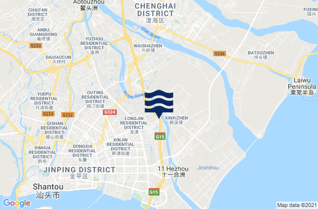 Mapa da tábua de marés em Xinxi, China