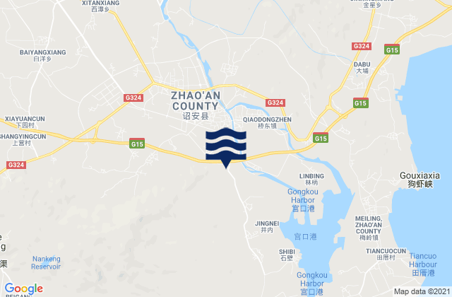 Mapa da tábua de marés em Xinzhai, China