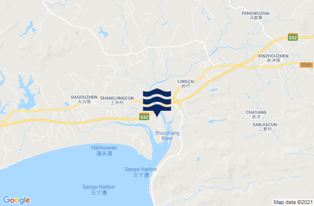 Mapa da tábua de marés em Xinzhou, China