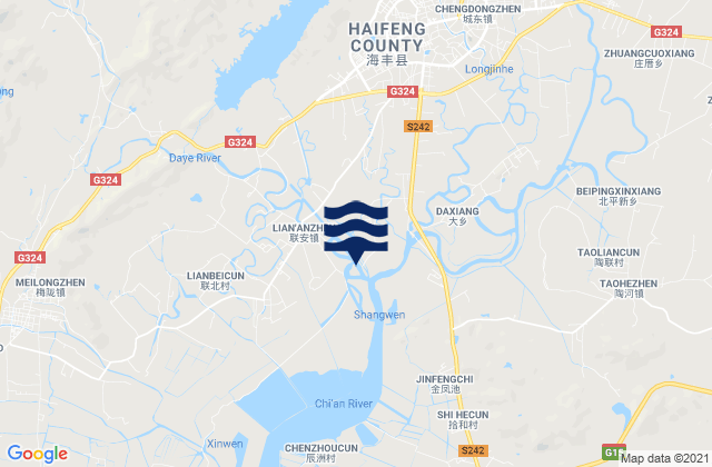 Mapa da tábua de marés em Xin’an, China