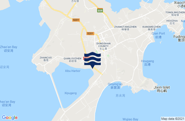 Mapa da tábua de marés em Xipu, China