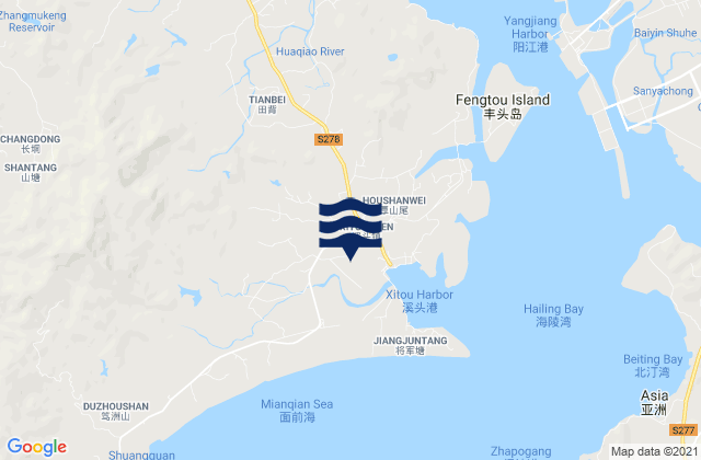 Mapa da tábua de marés em Xitou, China