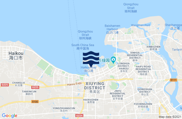 Mapa da tábua de marés em Xiuying, China