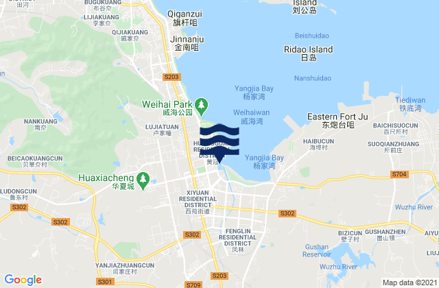 Mapa da tábua de marés em Xiyuan, China