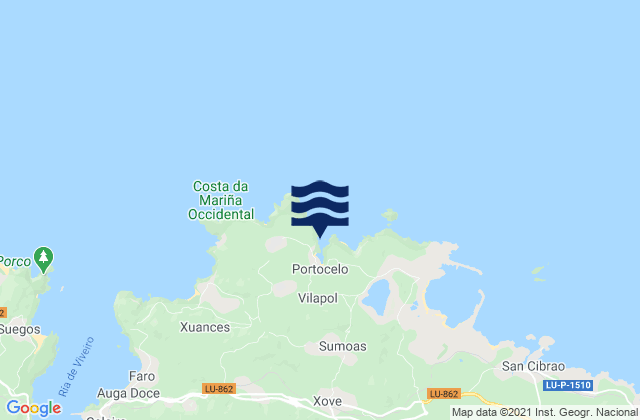 Mapa da tábua de marés em Xove, Spain