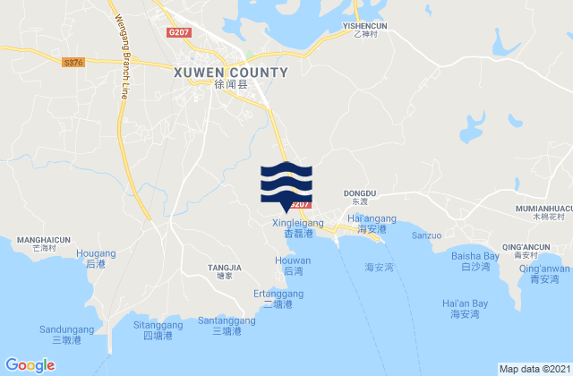 Mapa da tábua de marés em Xucheng, China