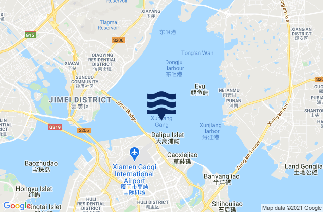 Mapa da tábua de marés em Xunjiang Gang, China