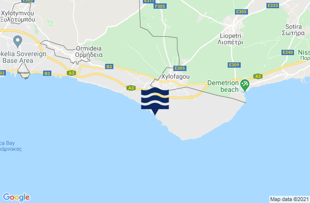 Mapa da tábua de marés em Xylofágou, Cyprus