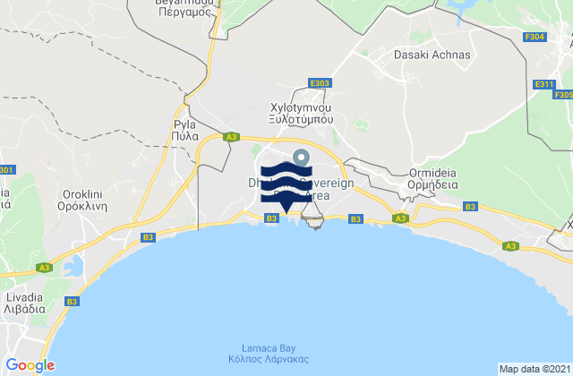 Mapa da tábua de marés em Xylotymbou, Cyprus