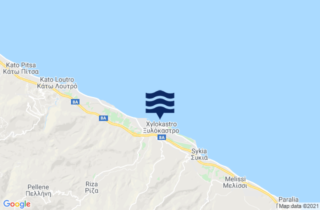Mapa da tábua de marés em Xylókastro, Greece