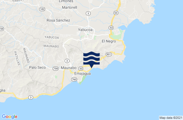 Mapa da tábua de marés em Yabucoa Barrio-Pueblo, Puerto Rico