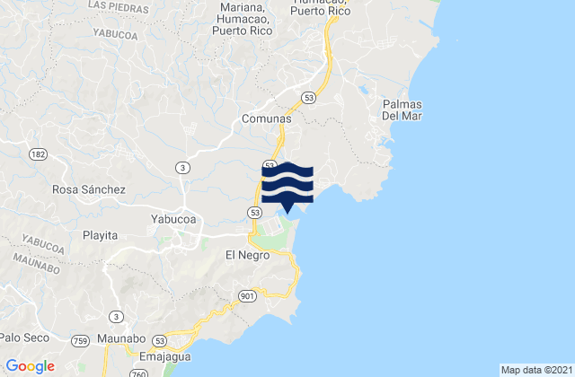 Mapa da tábua de marés em Yabucoa, Puerto Rico