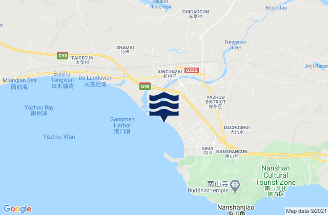 Mapa da tábua de marés em Yacheng, China
