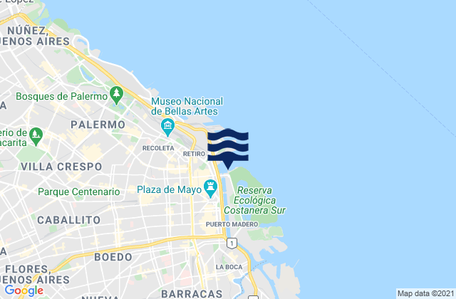 Mapa da tábua de marés em Yacht, Argentina