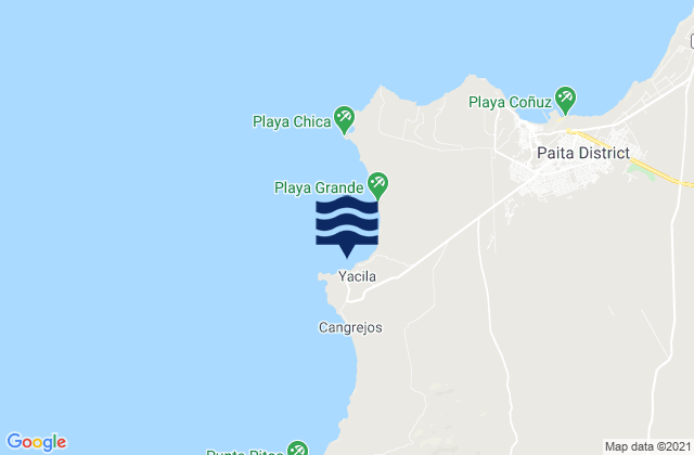 Mapa da tábua de marés em Yacila, Peru