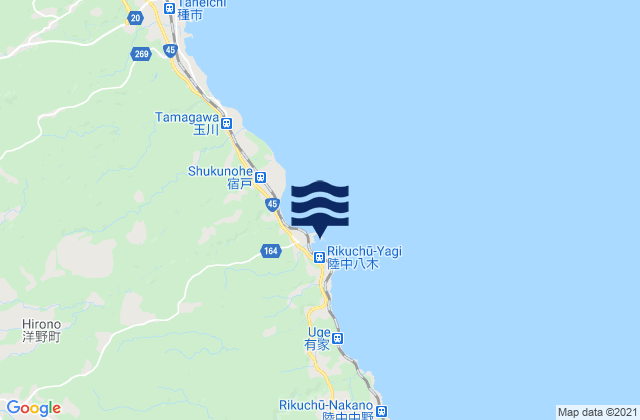Mapa da tábua de marés em Yagi, Japan