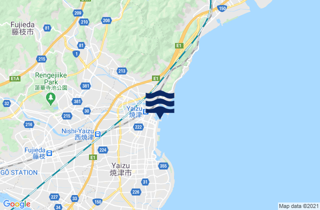 Mapa da tábua de marés em Yaizu, Japan