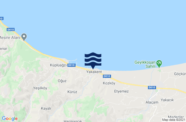 Mapa da tábua de marés em Yakakent, Turkey
