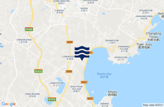 Mapa da tábua de marés em Yakoucun, China