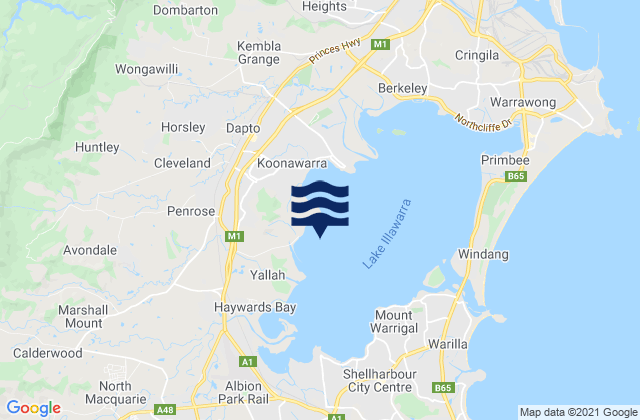Mapa da tábua de marés em Yallah Bay, Australia