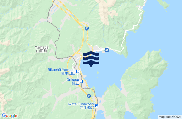 Mapa da tábua de marés em Yamada, Japan