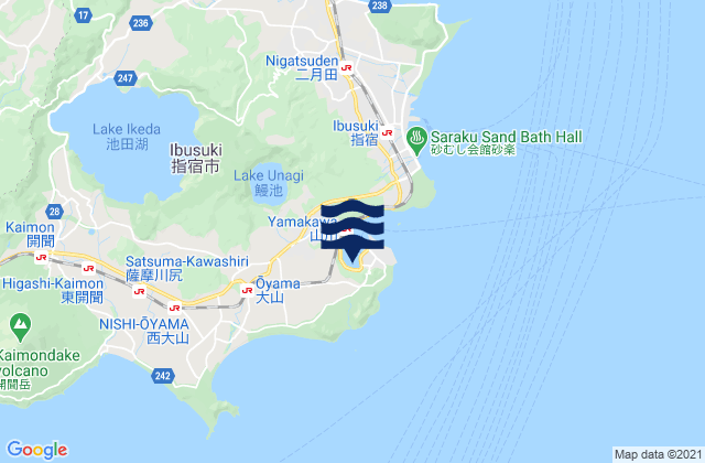 Mapa da tábua de marés em Yamagawa Ko Kagoshima Kaiwan, Japan