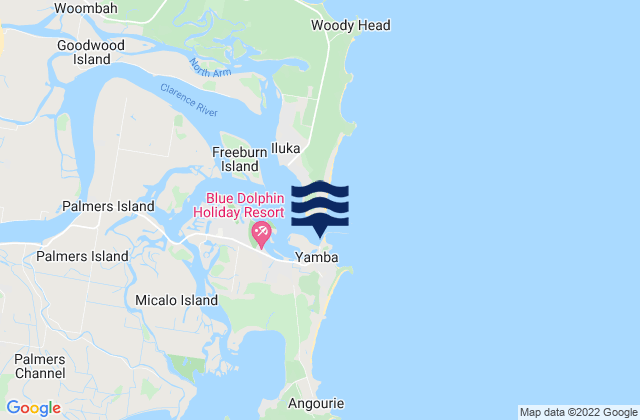 Mapa da tábua de marés em Yamba, Australia