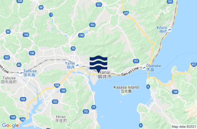 Mapa da tábua de marés em Yanai Shi, Japan